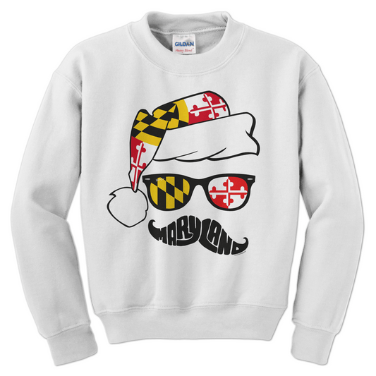 Holiday Maryland Mustache (White) / Crew Sweatshirt - Route One Apparel