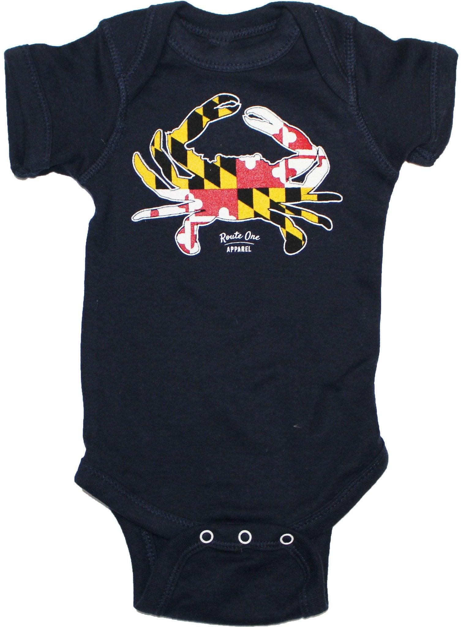 Route One Apparel Maryland Full Flag Crab (Navy) / Baby Onesie
