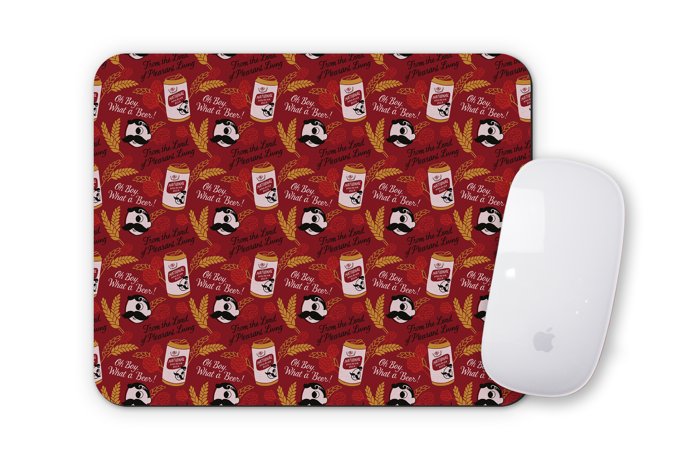 National Bohemian Hops & Can Pattern (Burgundy) / Mouse Pad - Route One Apparel