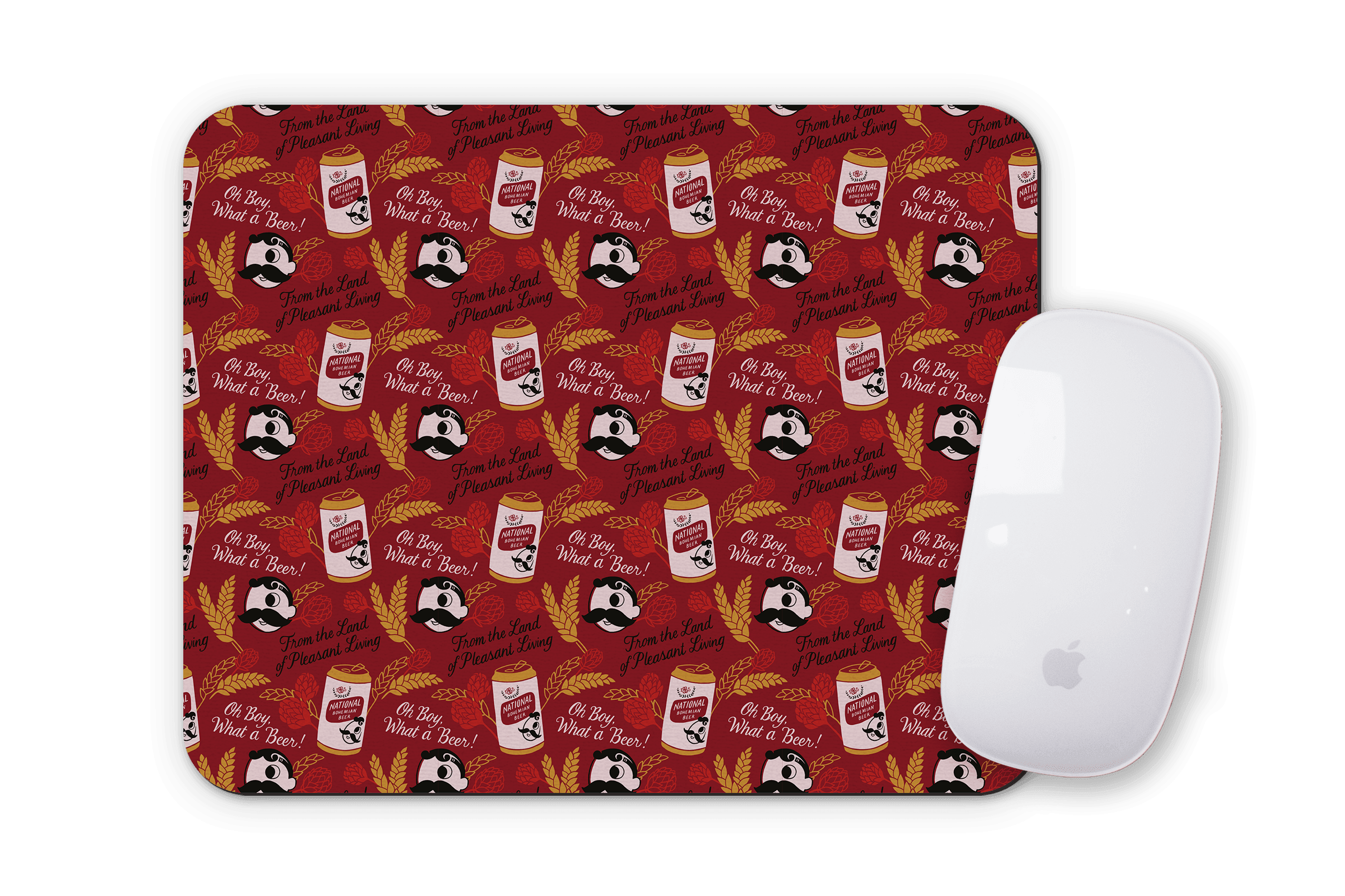 National Bohemian Hops & Can Pattern (Burgundy) / Mouse Pad - Route One Apparel
