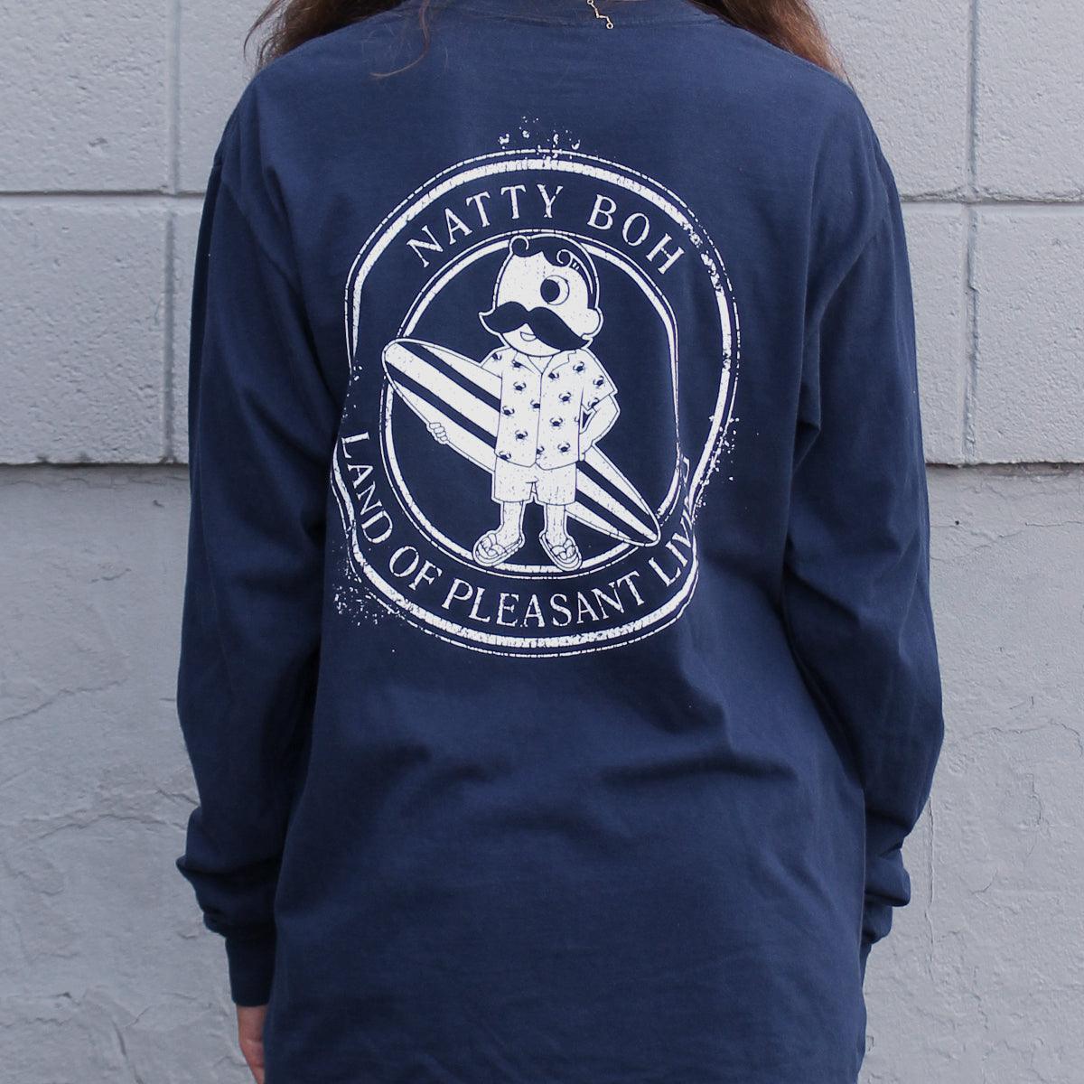 Natty Boh Surfer Dude Land of Pleasant Living (True Navy) / Long Sleeve Shirt - Route One Apparel