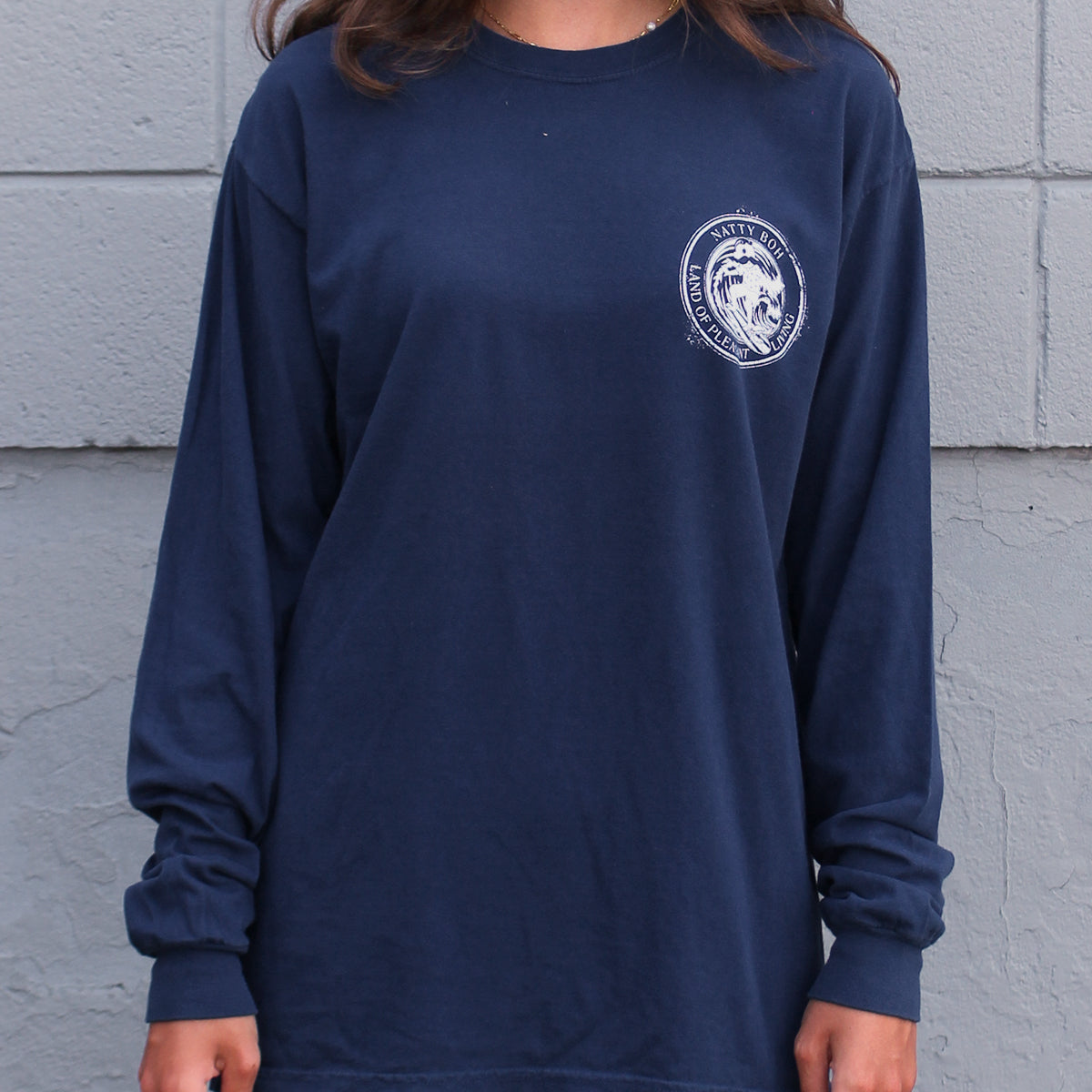 Natty Boh Surfer Dude Land of Pleasant Living (True Navy) / Long Sleeve Shirt - Route One Apparel