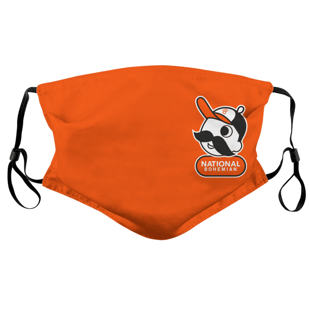 Side Natty Boh Baseball Player Logo (Orange) / Face Mask - Route One Apparel