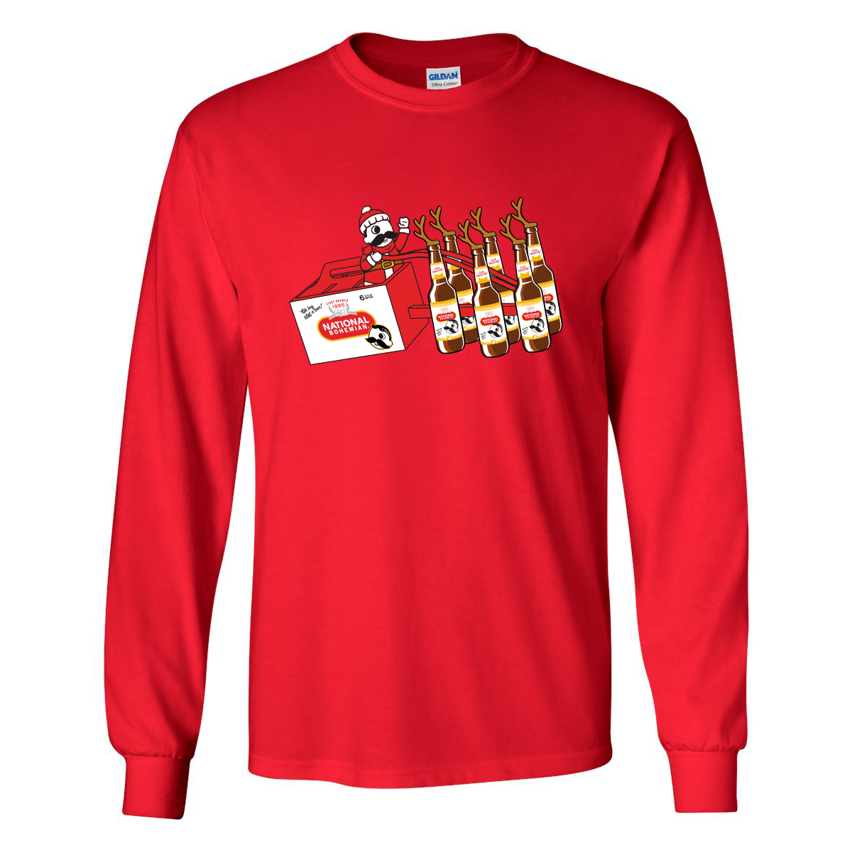 *PRE-ORDER* Natty Boh Beer Sleigh Ride (Red) / Long Sleeve Shirt (Estimated Ship Date: 12/15) - Route One Apparel