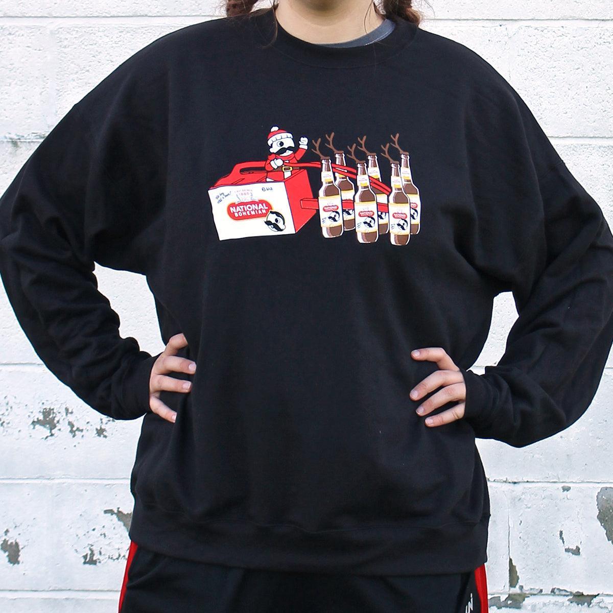 Natty Boh Beer Sleigh Ride (Black) / Crew Sweatshirt - Route One Apparel