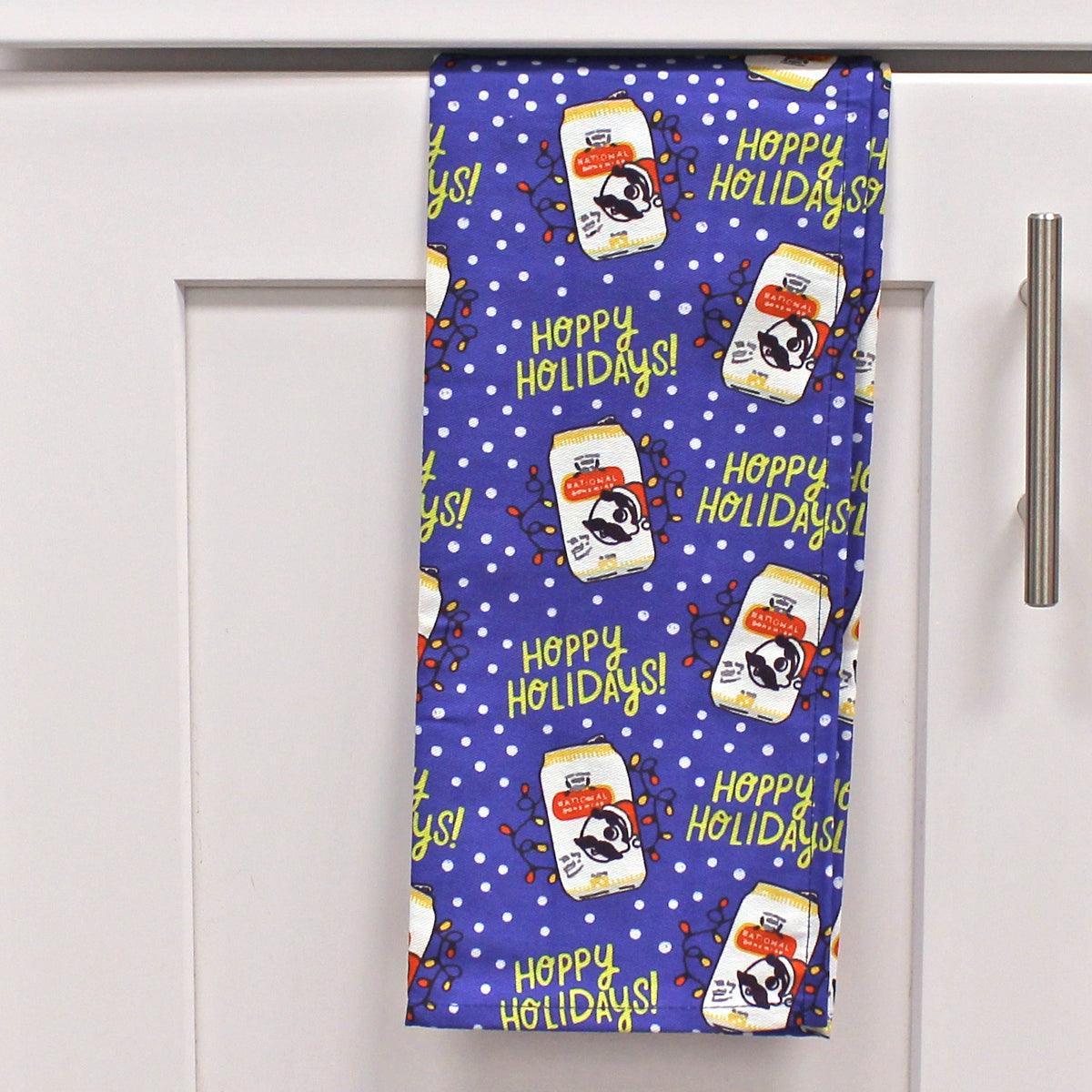 Natty Boh Hoppy Holidays Pattern (Blue) / Kitchen Towel - Route One Apparel