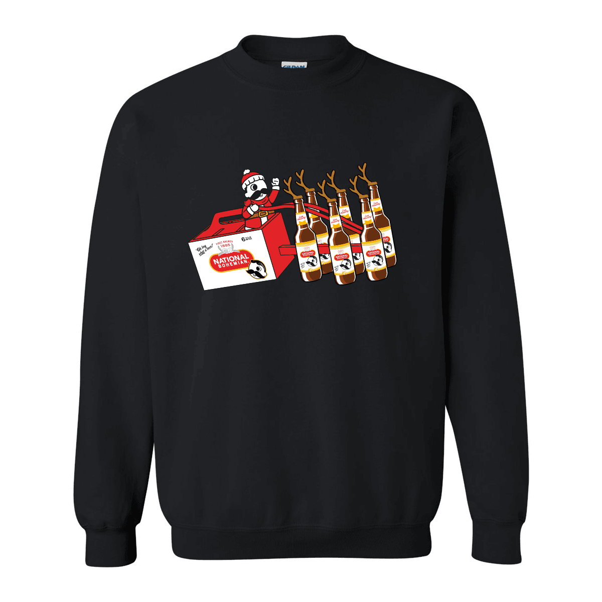 *PRE-ORDER* Natty Boh Beer Sleigh Ride (Black) / Crew Sweatshirt (Estimated Ship Date: 12/15) - Route One Apparel