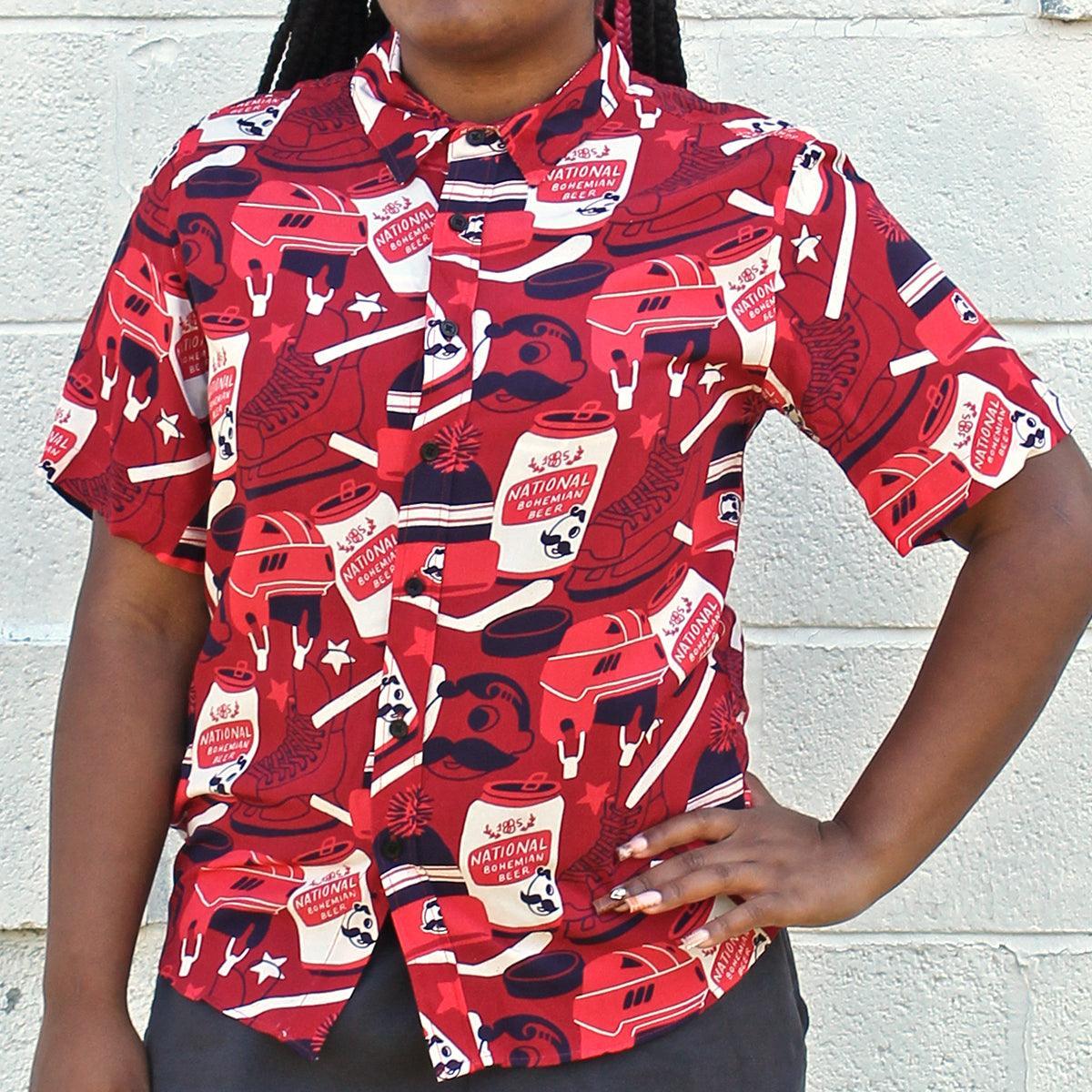 Natty Boh Washington Hockey Pattern (Red) / Hawaiian Shirt - Route One Apparel