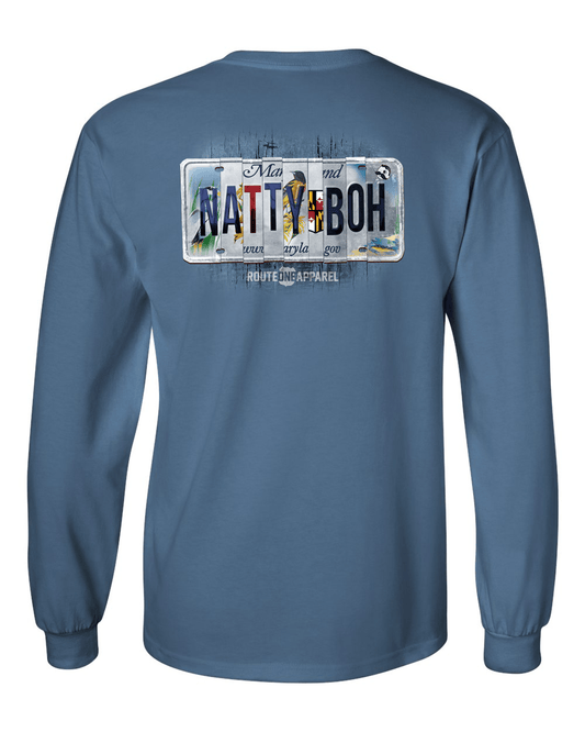 Natty Boh License Plate (Indigo Blue) / Long Sleeve Shirt - Route One Apparel