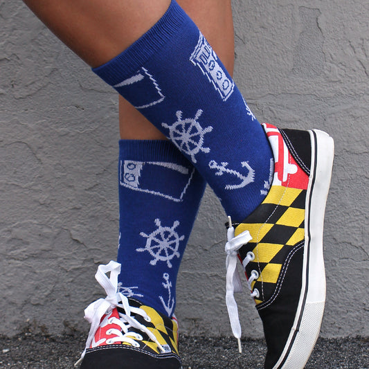 Nautical Crab, Anchor & Old Bay (Navy) / Crew Socks - Route One Apparel