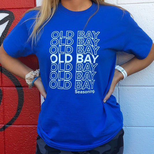 Stacked Old Bay Seasoning Text (Royal Blue) / Shirt - Route One Apparel