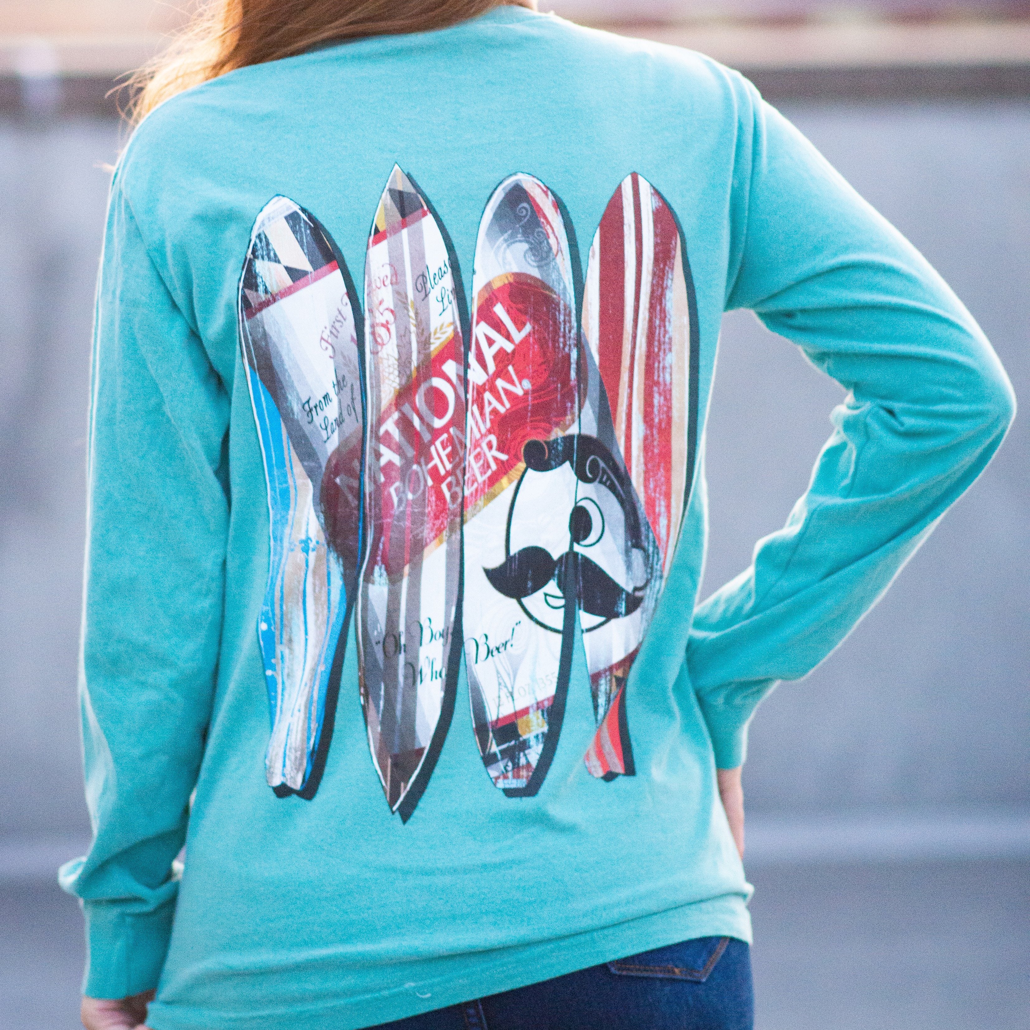 Natty Boh Can Surfboards (Seafoam) / Long Sleeve Shirt - Route One Apparel