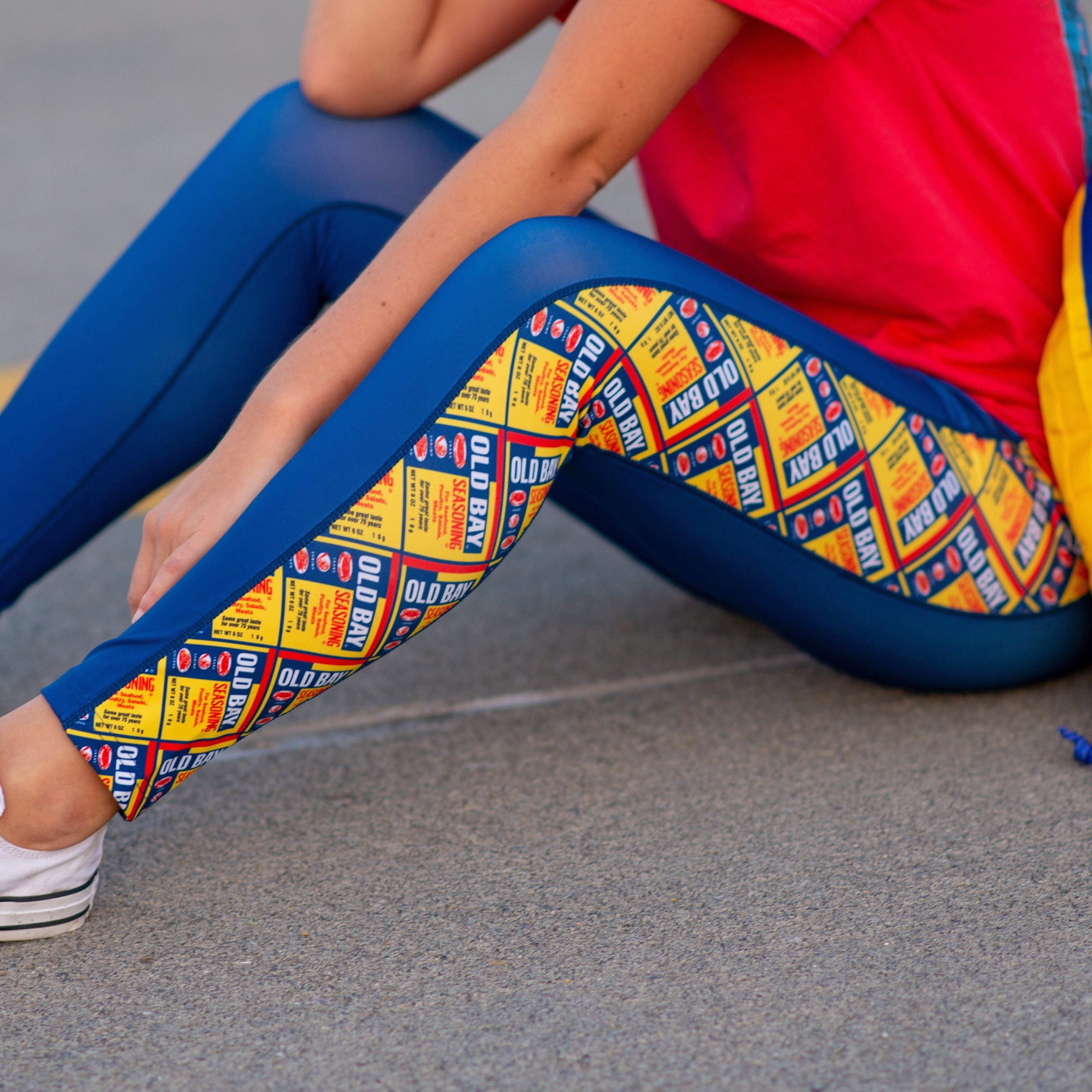 Flat Old Bay Can Pattern Sides (Royal) / Yoga Leggings - Route One Apparel