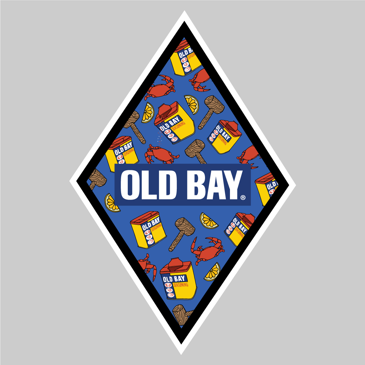 Old Bay, Mallet, & Seafood Pattern (Blue) / Diamond Sticker - Route One Apparel
