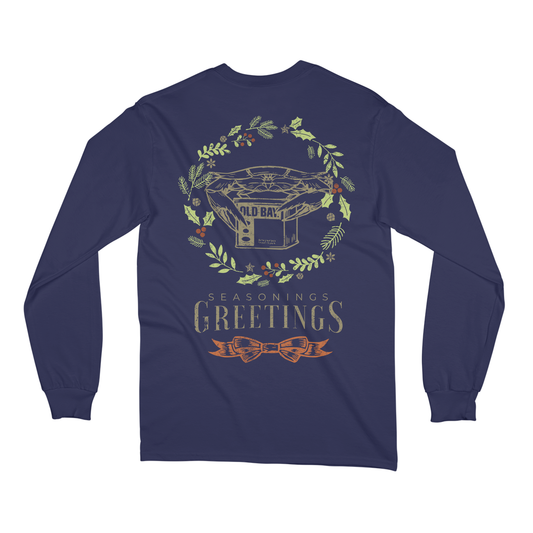 *PRE-ORDER* Seasonings Greetings with Holiday Wreath (Navy) / Long Sleeve Shirt (Estimated Ship Date: 12/15) - Route One Apparel