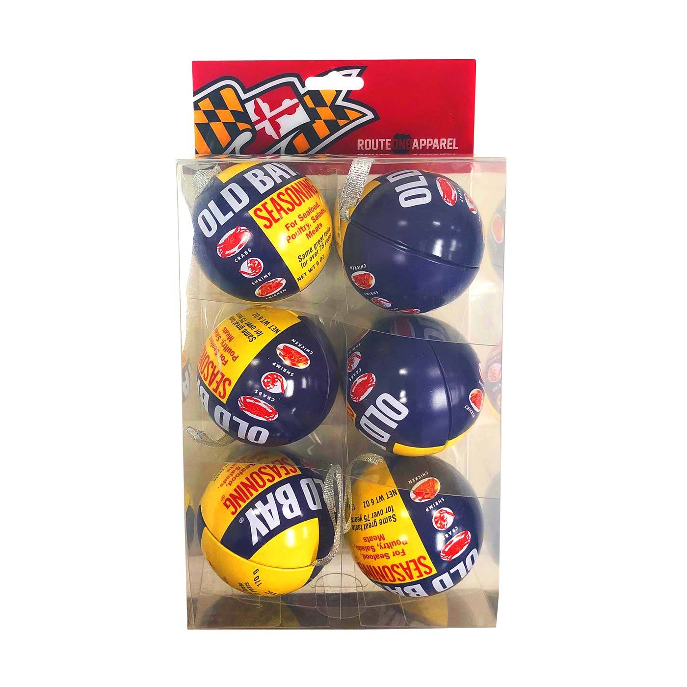 Old Bay Can / 6-Pack Tin Ball Ornaments - Route One Apparel