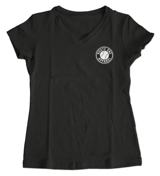 Baseball Home Team Crab *Back Print* (Black) / Ladies V-Neck Shirt - Route One Apparel