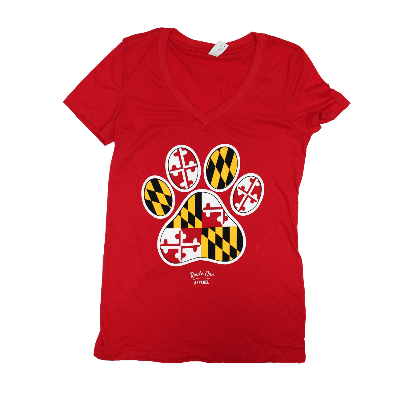 Maryland Paw Print (Red) / Ladies V-Neck Shirt - Route One Apparel