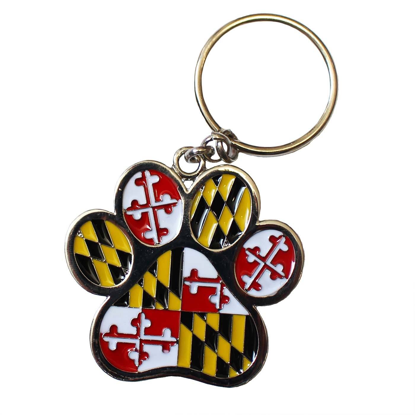 Maryland Flag Paw Print / Metal Key Chain - Route One Apparel