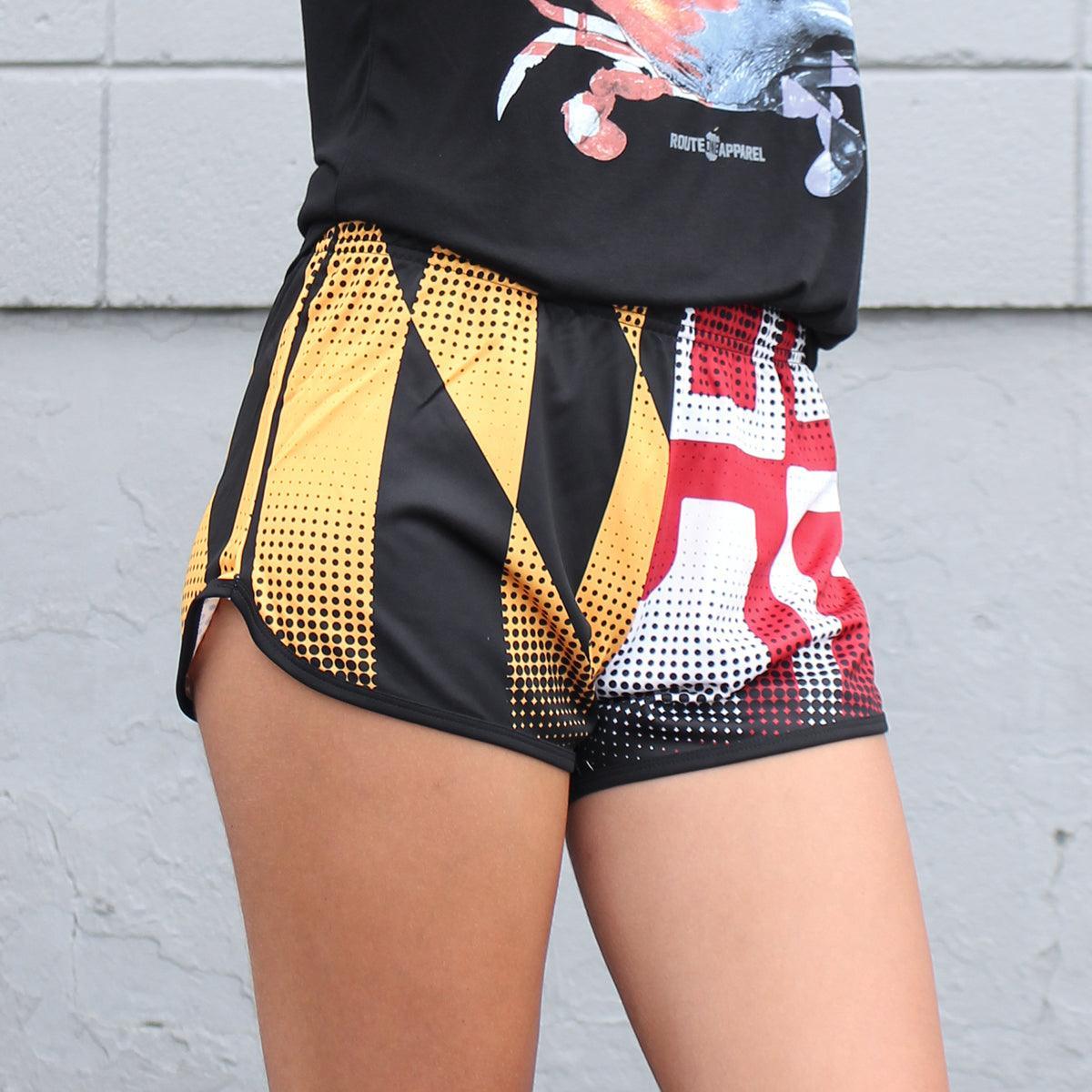 Maryland Flag Pixel Print / Athletic Shorts (Ladies) - Route One Apparel