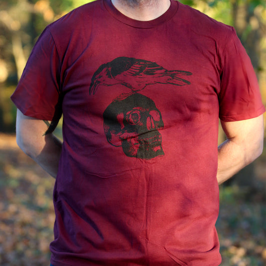 Edgar Allan Poe Skull and Raven (Maroon) / Shirt - Route One Apparel