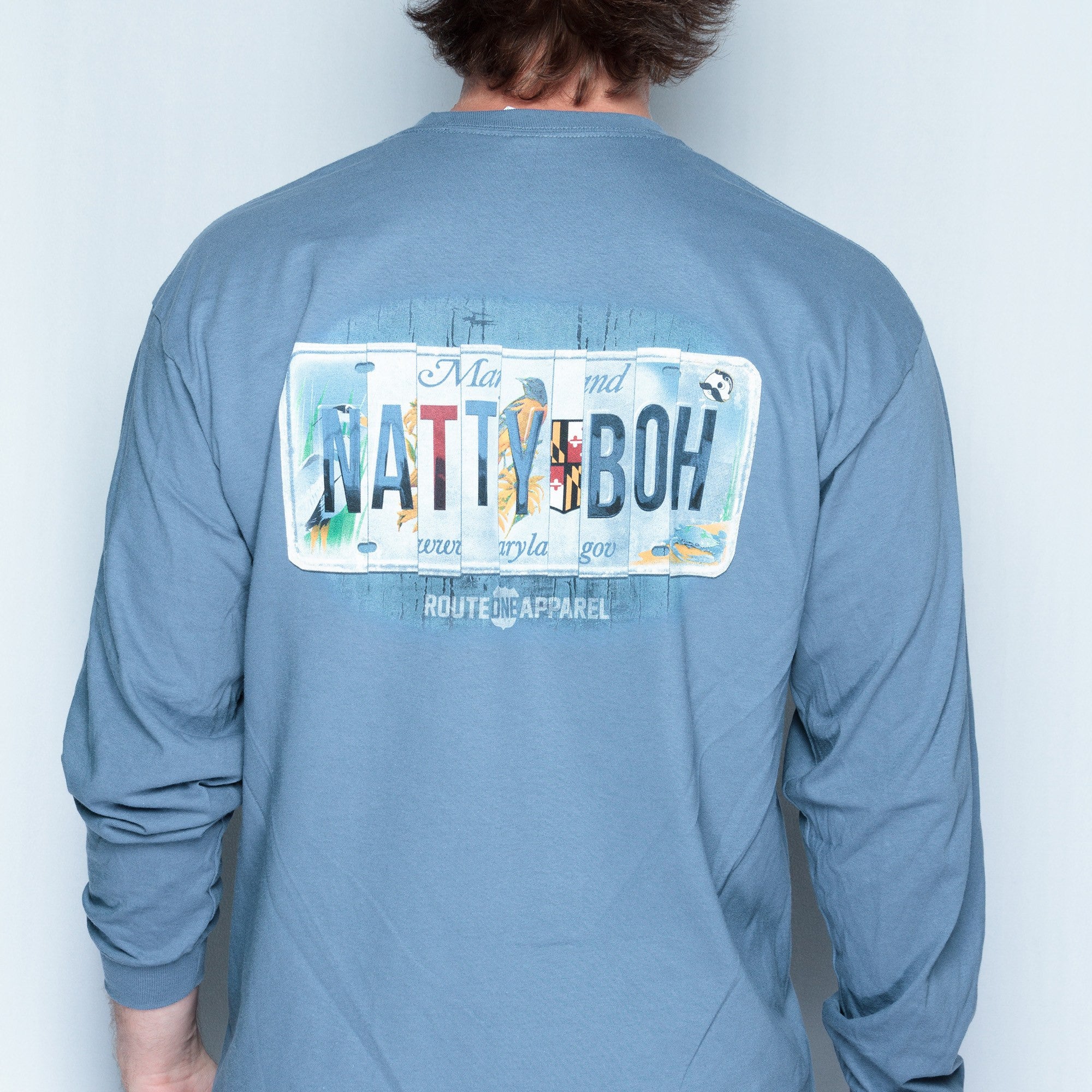 Natty Boh License Plate (Indigo Blue) / Long Sleeve Shirt - Route One Apparel