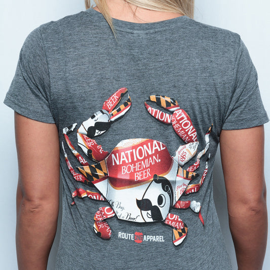 Natty Boh Can Crab (Charcoal) / Ladies V-Neck Shirt - Route One Apparel