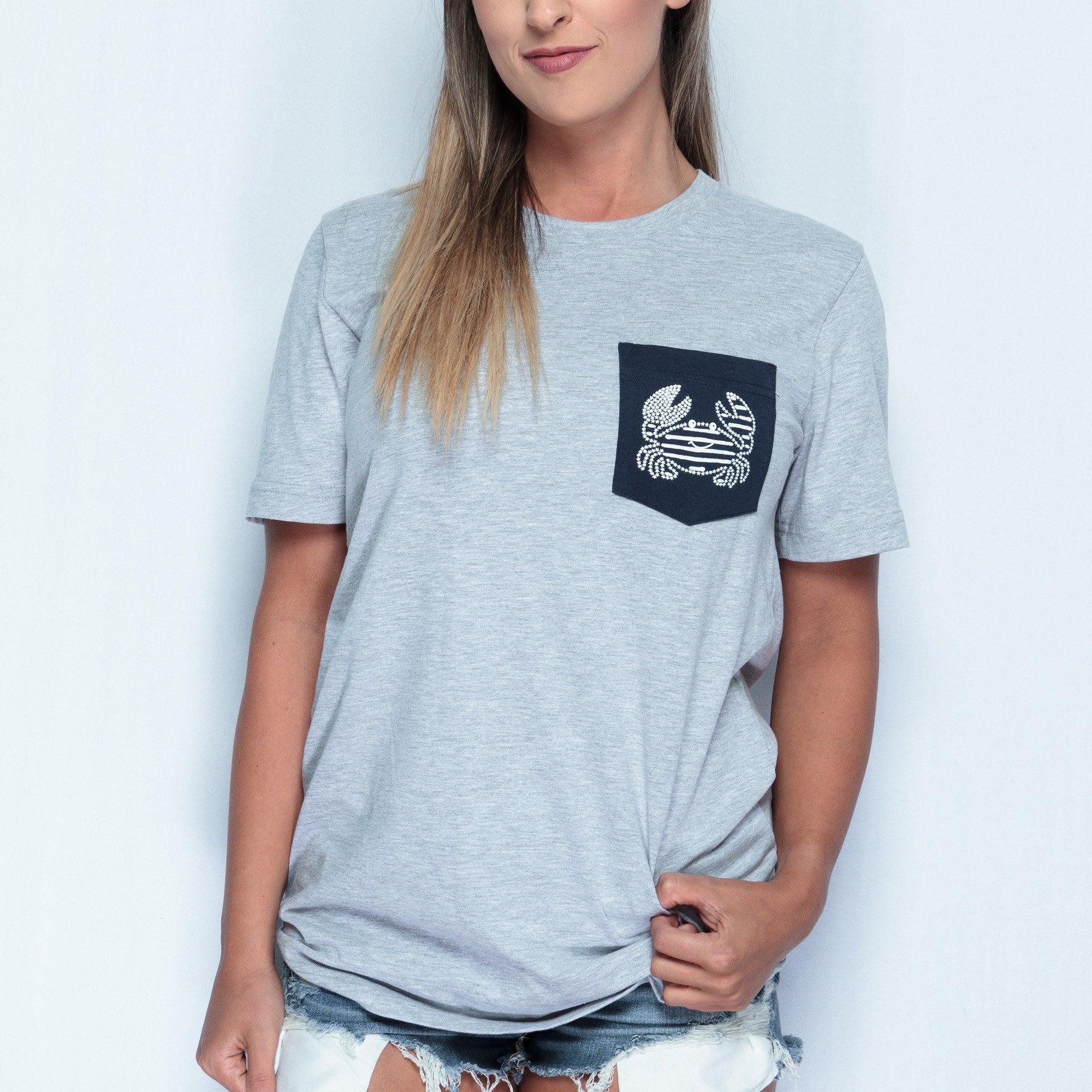 Stars & Stripes Crab (Light Heather and Navy) / Pocket Shirt - Route One Apparel