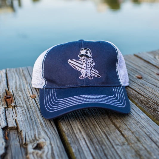 Natty Boh Surfer Dude in White (Navy w/ White Mesh) / Baseball Hat - Route One Apparel