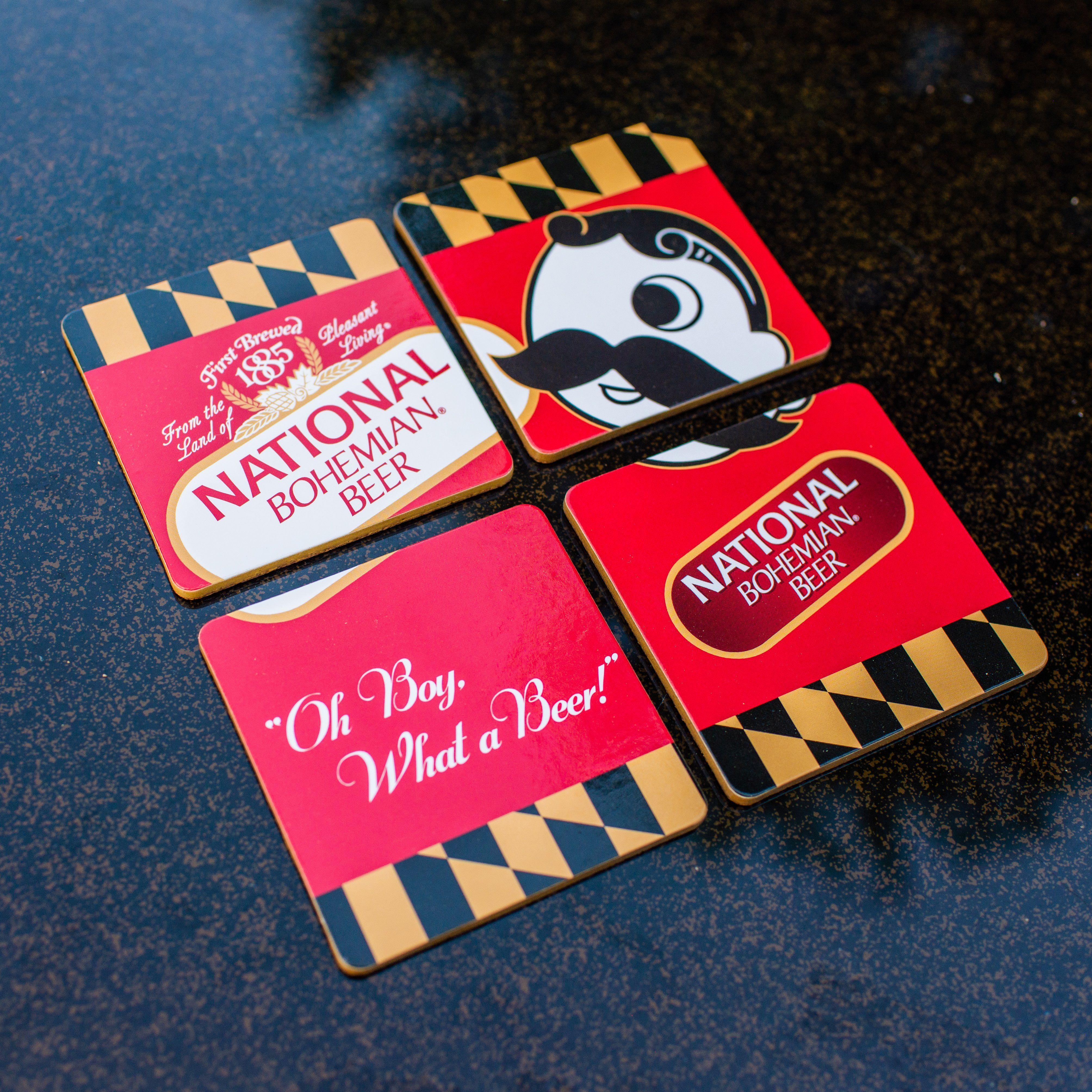 Bohtimore Classic Calvert - National Bohemian (Red) / 4-Piece Cork Coaster Set - Route One Apparel