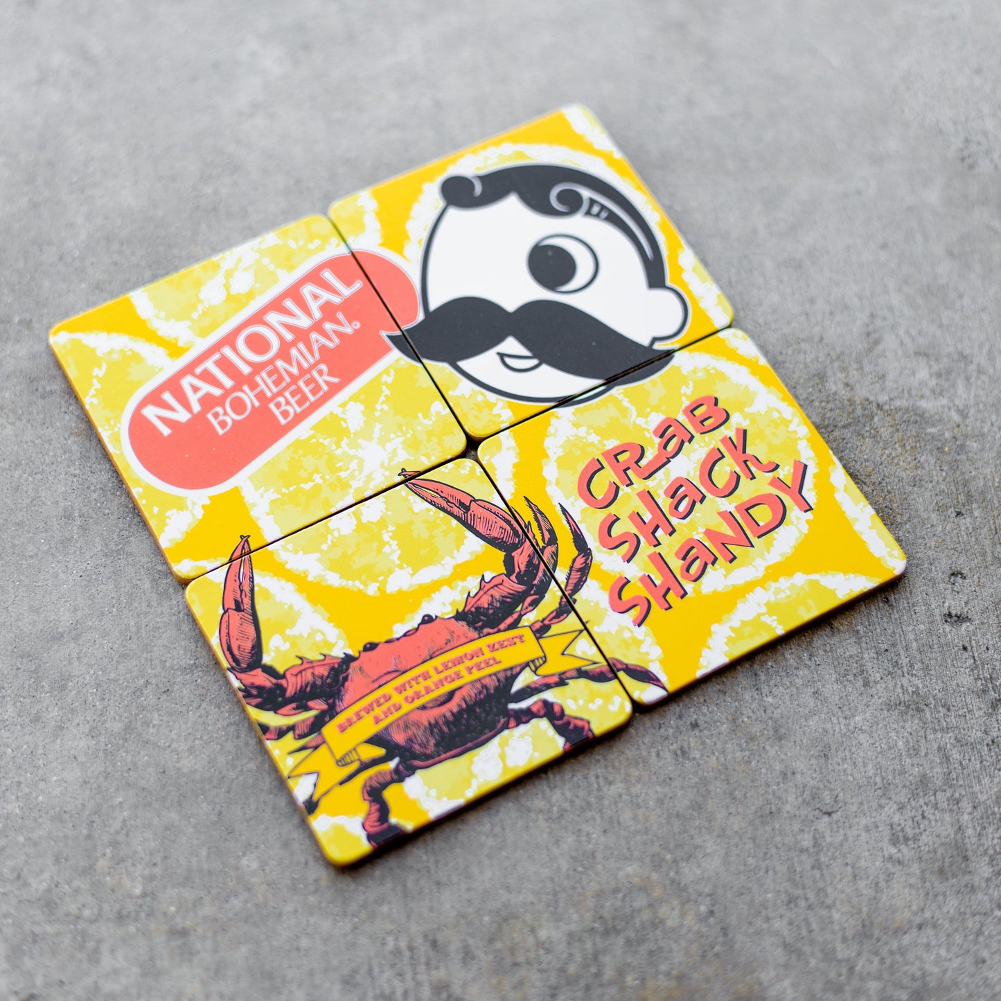 Crab Shack Shandy - National Bohemian (Yellow) / 4-Piece Cork Coaster Set - Route One Apparel