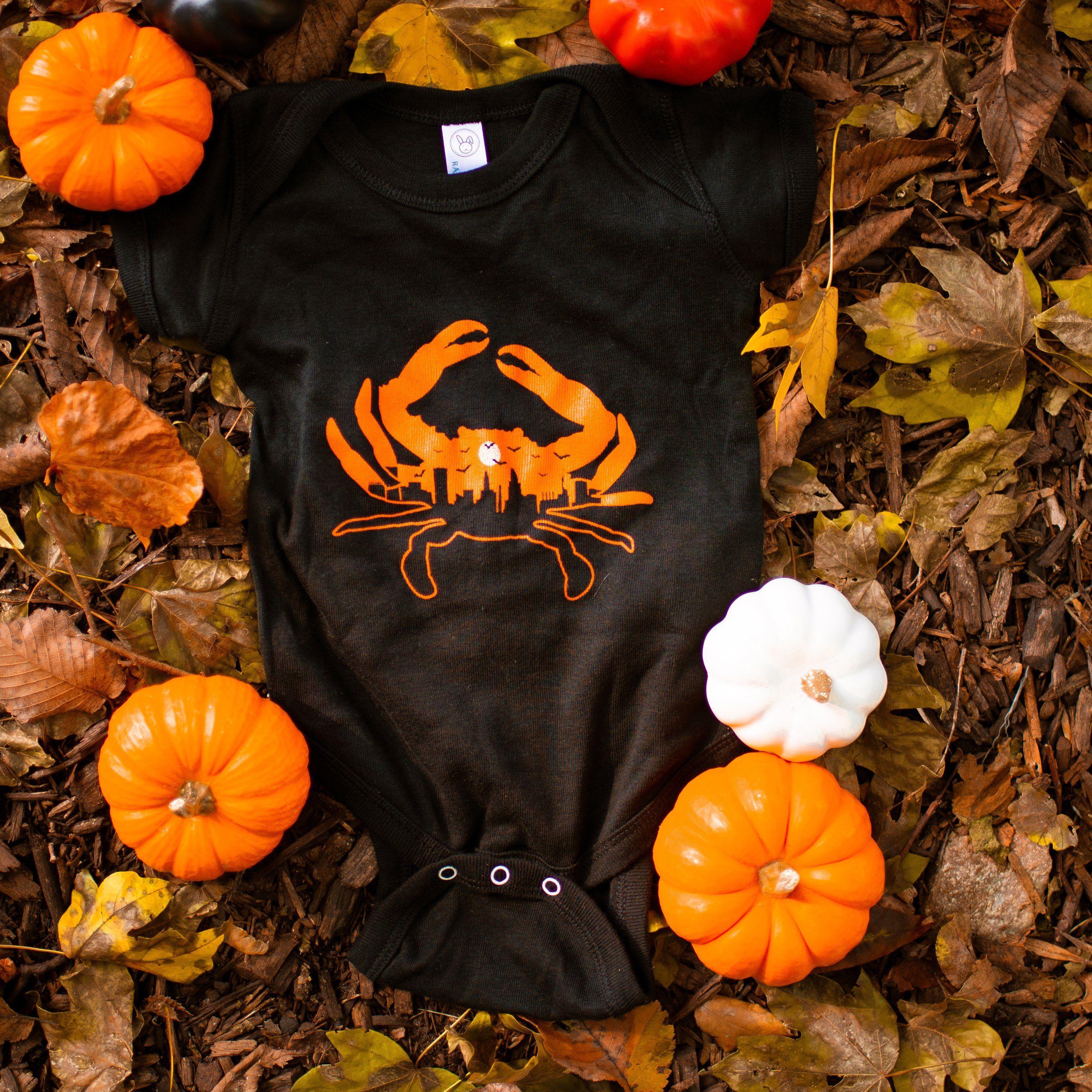 Spooky Skyline Crab (Black) / Baby Onesie - Route One Apparel