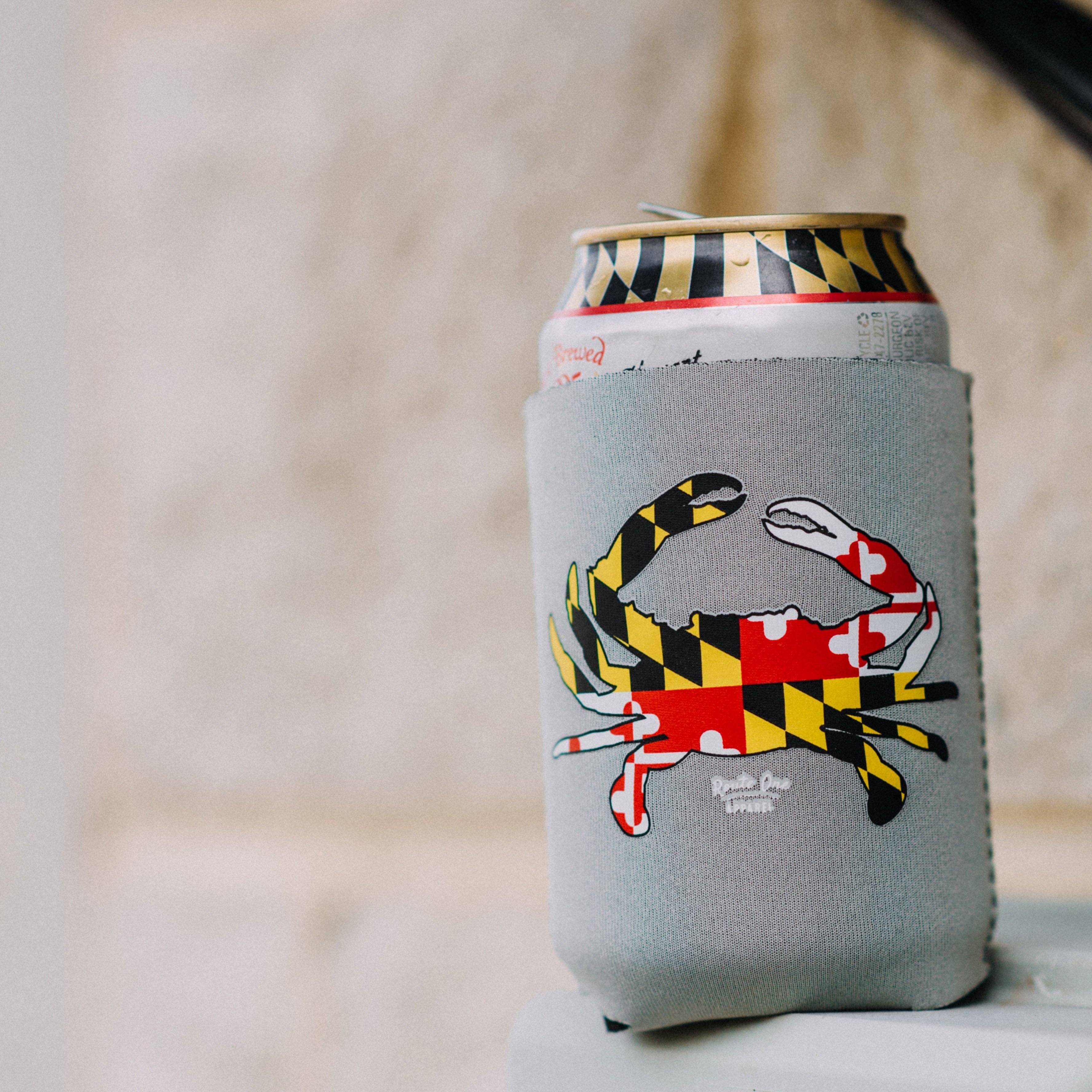 Maryland Full Flag Crab (Grey) / Can Cooler - Route One Apparel