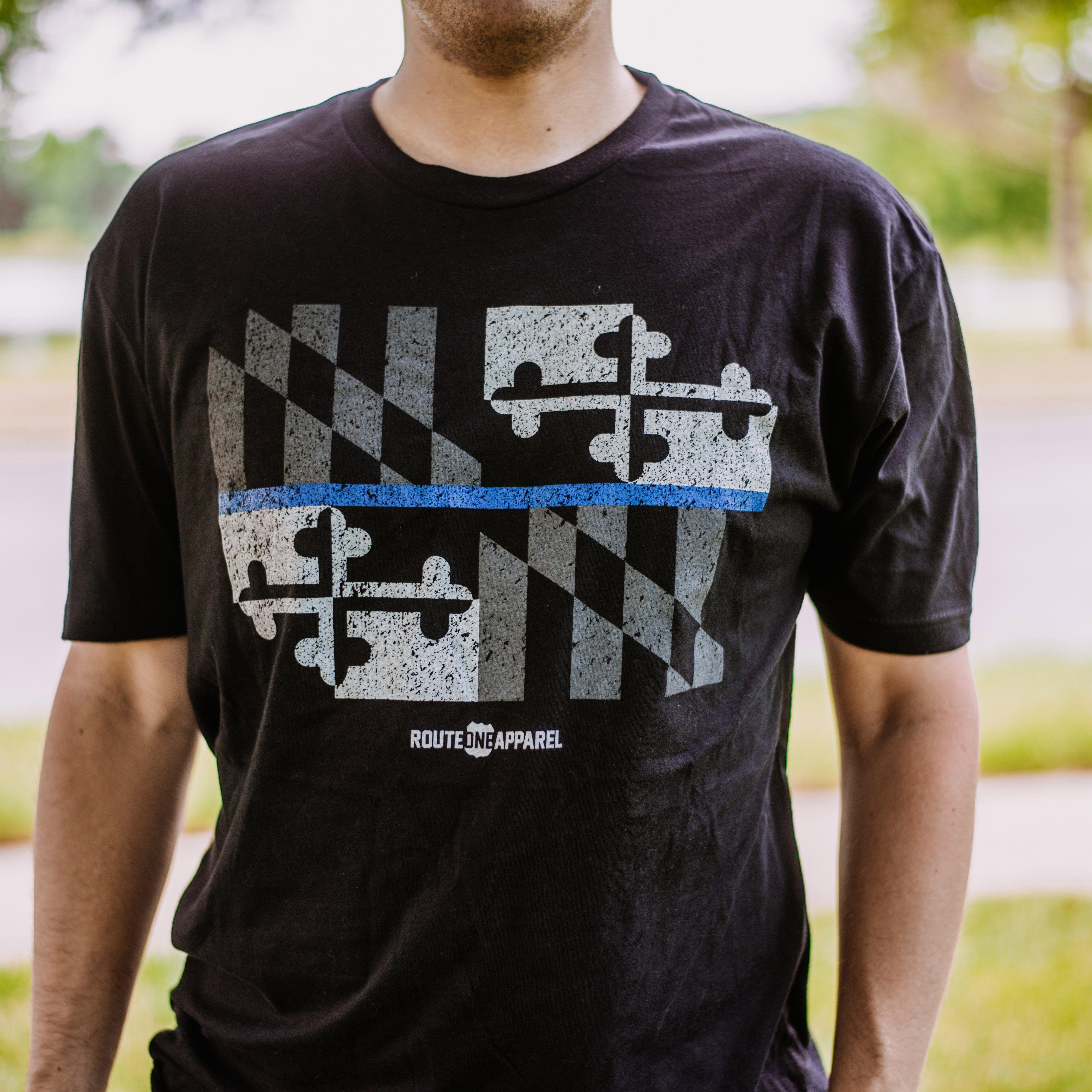 Maryland Flag Blue Line (Black) / Shirt - Route One Apparel