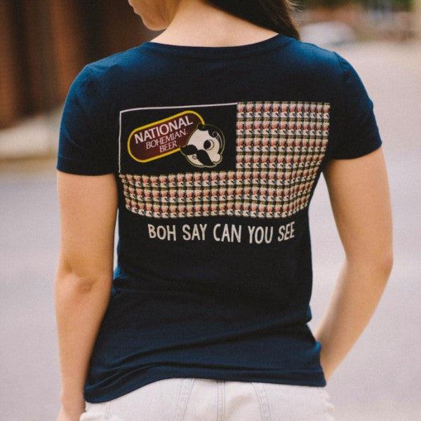 Boh Say Can You See (Midnight Navy) / Ladies V-Neck Shirt - Route One Apparel