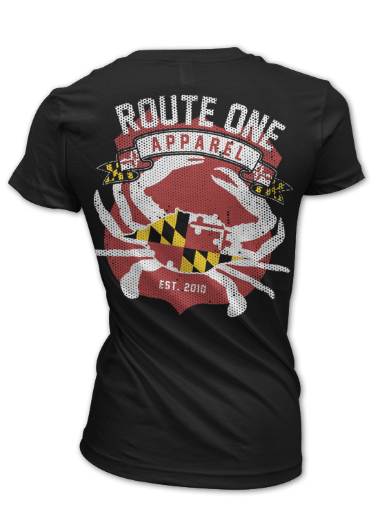 Route One Apparel Classic Flag & Crab (Black) / Women's Shirt - Route One Apparel