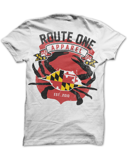 Route One Apparel Classic Flag & Crab (White) / Shirt - Route One Apparel