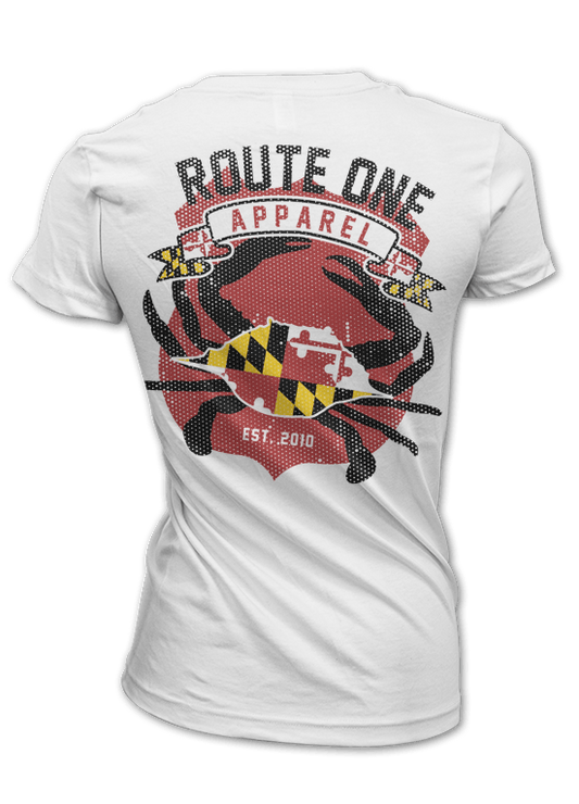 Route One Apparel Classic Flag & Crab (White) / Ladies Shirt - Route One Apparel