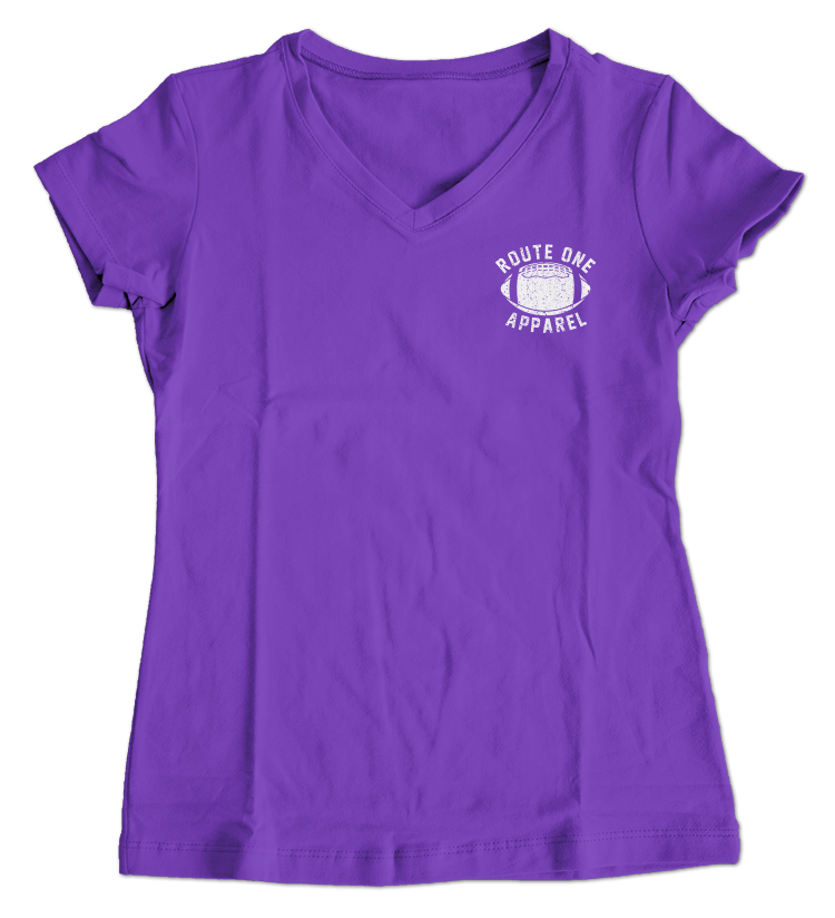 Baltimore Football Home Team Crab *Back Print* (Purple) / Ladies V-Neck Shirt - Route One Apparel