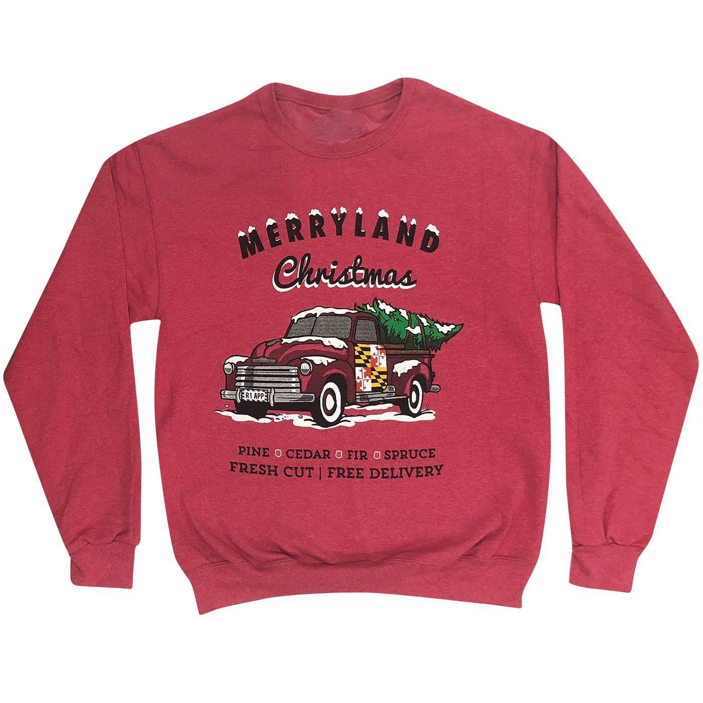 Route One Apparel Merryland Christmas Tree Farm (Red) / Crew Sweatshirt Red