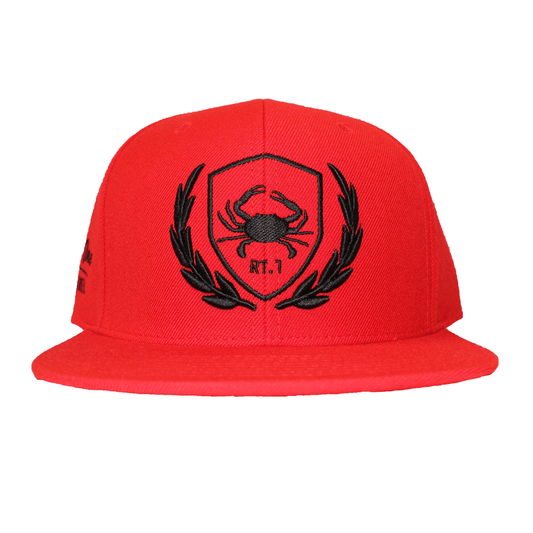 Rt. 1 Crest (Red) / Canvas Snapback Hat - Route One Apparel