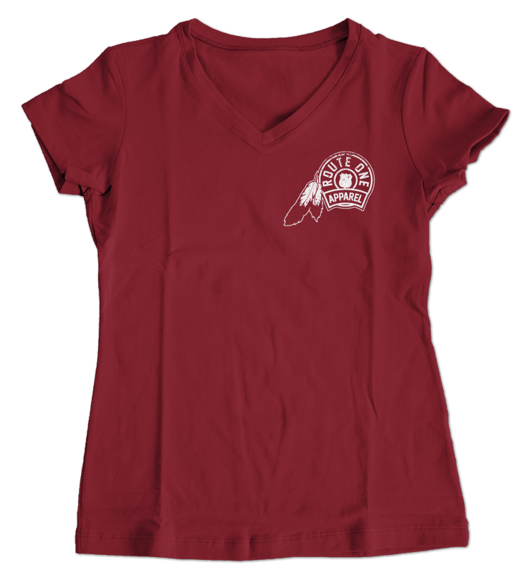 DC Football Home Team Crab *Back Print* (Cardinal) / Ladies V-Neck Shirt - Route One Apparel