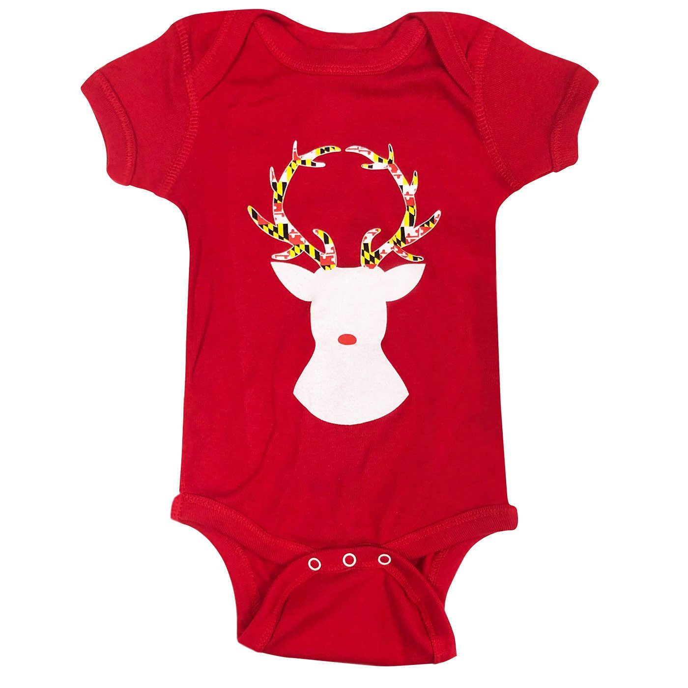 Reindeer with Maryland Flag Antlers (Red) / Baby Onesie - Route One Apparel