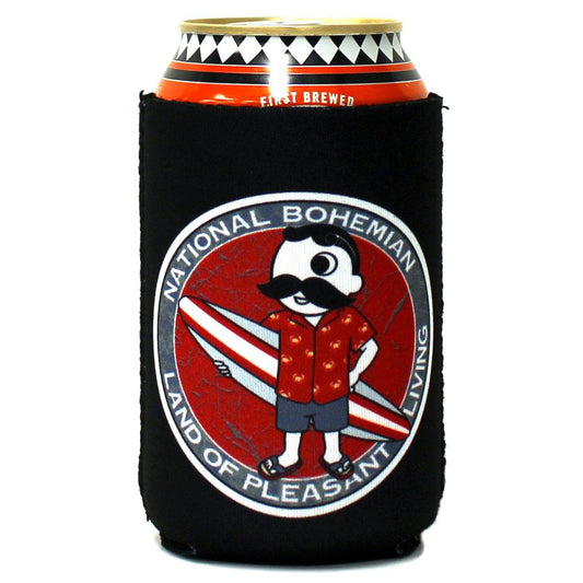 Retro National Bohemian Surfer Dude (Black) / Can Cooler - Route One Apparel
