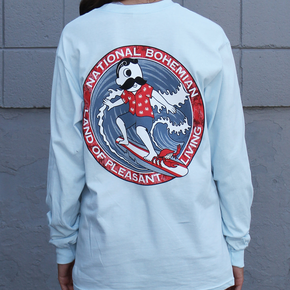 Retro Boh Wave Surfing (Chambray) / Long Sleeve Shirt - Route One Apparel