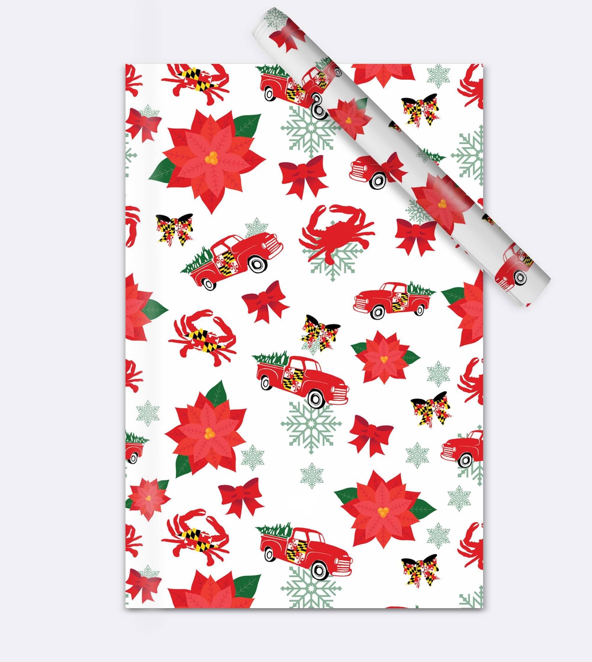 Route One Apparel - 30 Maryland Poinsettia Pattern (White) / Gift Wrap White
