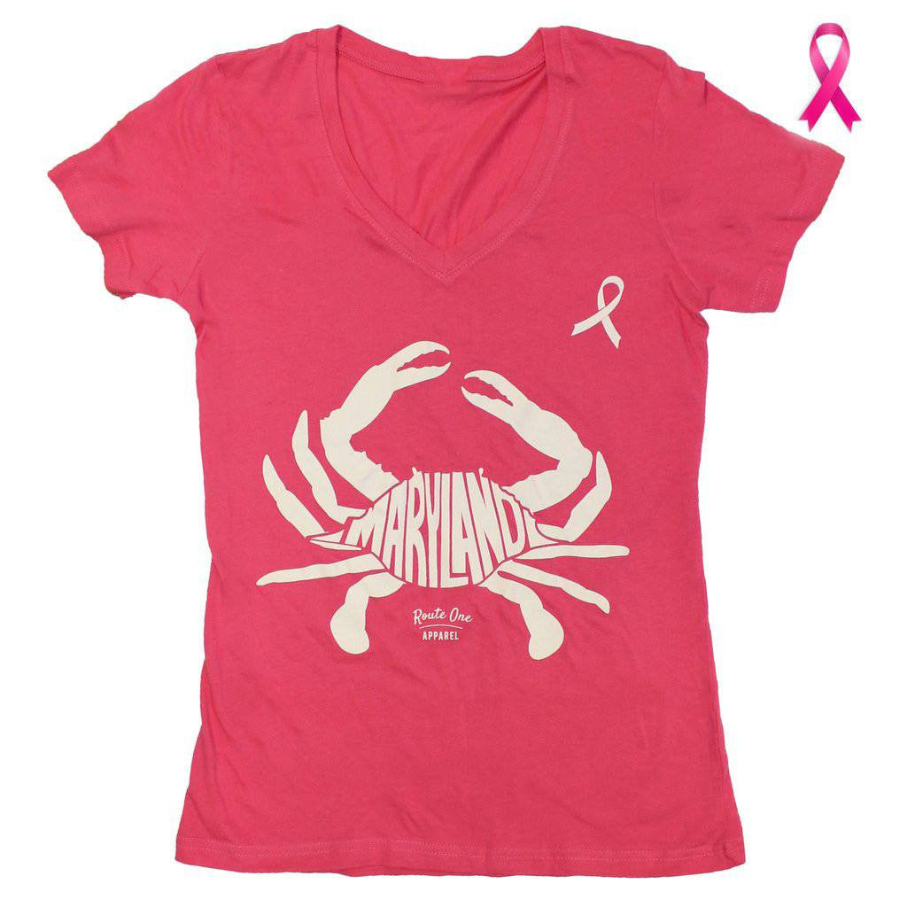 Maryland in Maryland Crab *Pink Edition* (Pink) / Ladies V-Neck Shirt - Route One Apparel