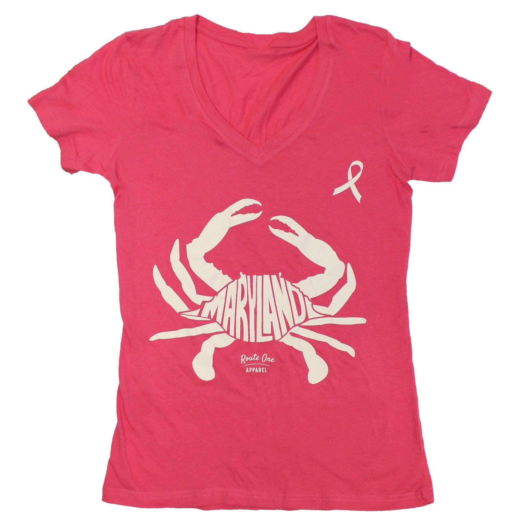 Maryland in Maryland Crab *Pink Edition* (Pink) / Ladies V-Neck Shirt - Route One Apparel