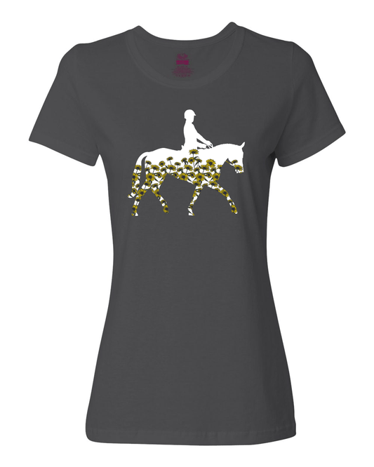 Horse Silhouette with Black Eyed Susans (Charcoal) / Ladies Shirt - Route One Apparel