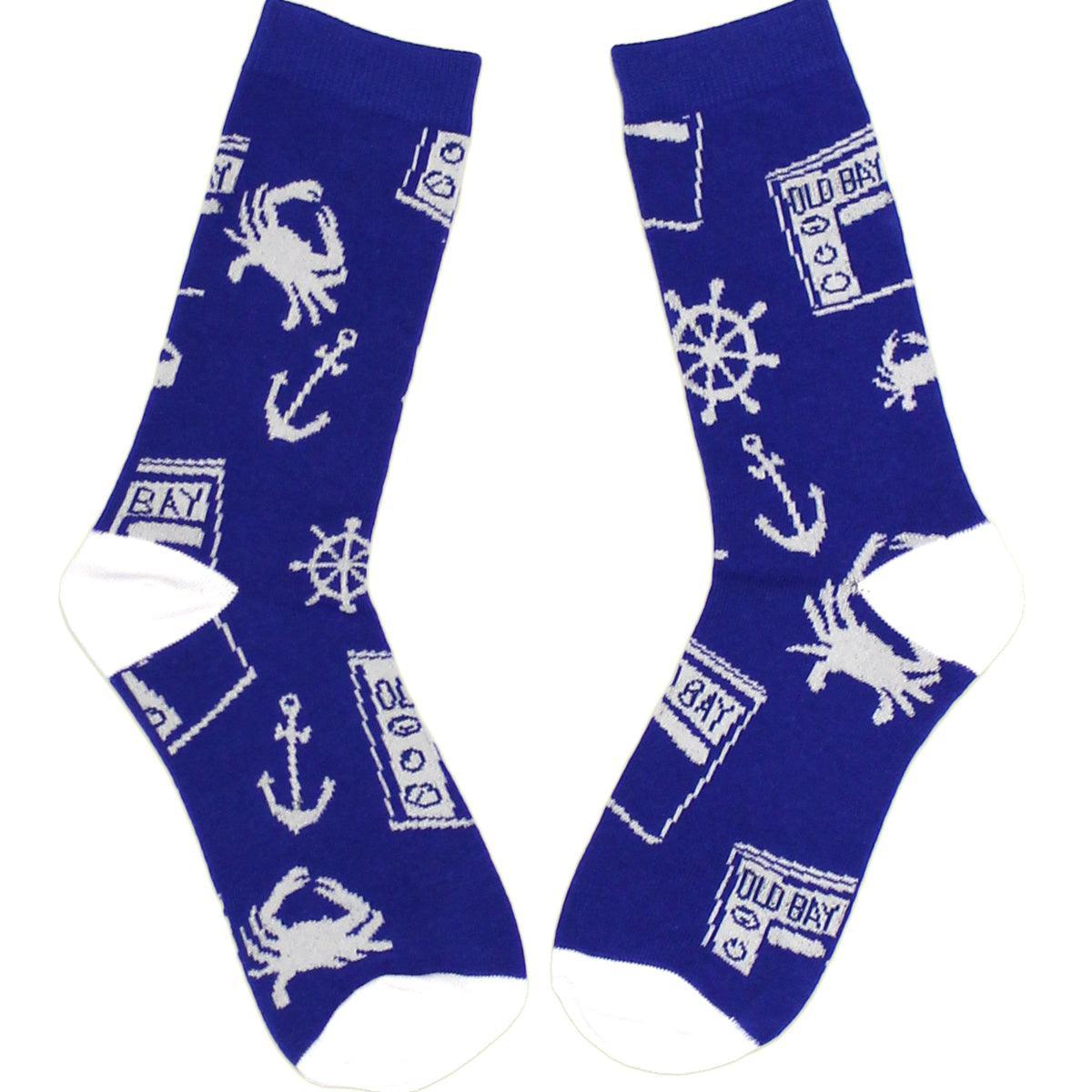 Nautical Crab, Anchor & Old Bay (Navy) / Crew Socks - Route One Apparel